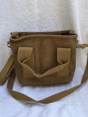 Tan canvas crossbody mini tote